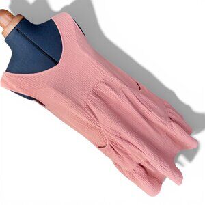 Kori America Womens S Sleeveless Pink Puckered Cotton Tunic Dress With Ruffled H